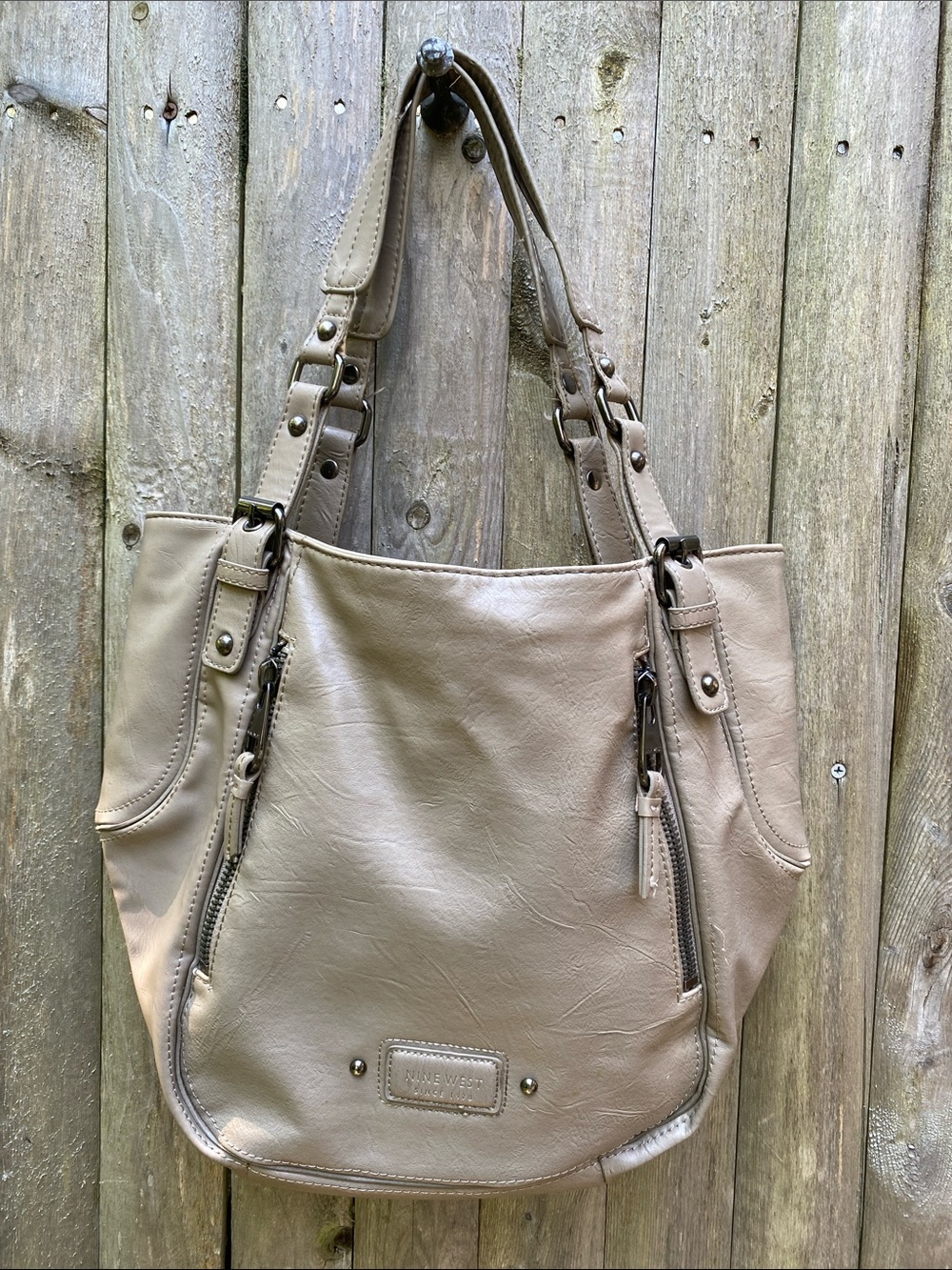 Nine West Taupe Shoulder Tote with Double Strap Details